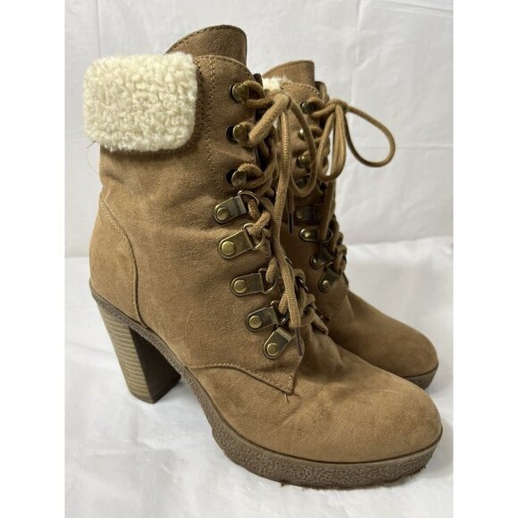 Women’s Brash Moto Boots Size 6 1/2 Sherpa Trim platform - Picture 2 of 15